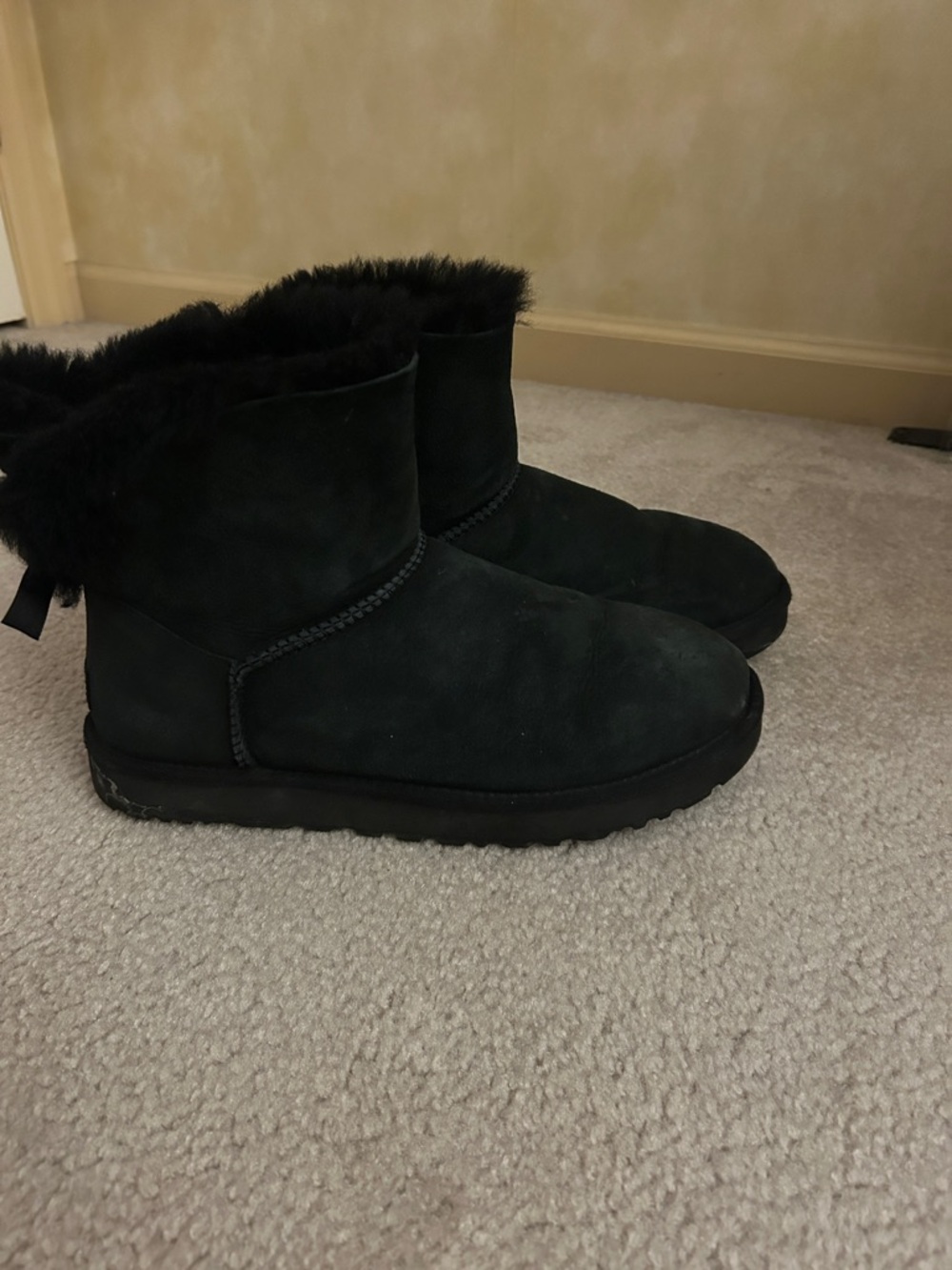 UGG Short Black Suede Shearling Boots